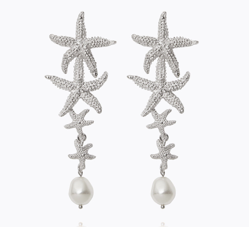 Caroline Svedbom - Falling Sea Star Earrings Pearl Rhodium