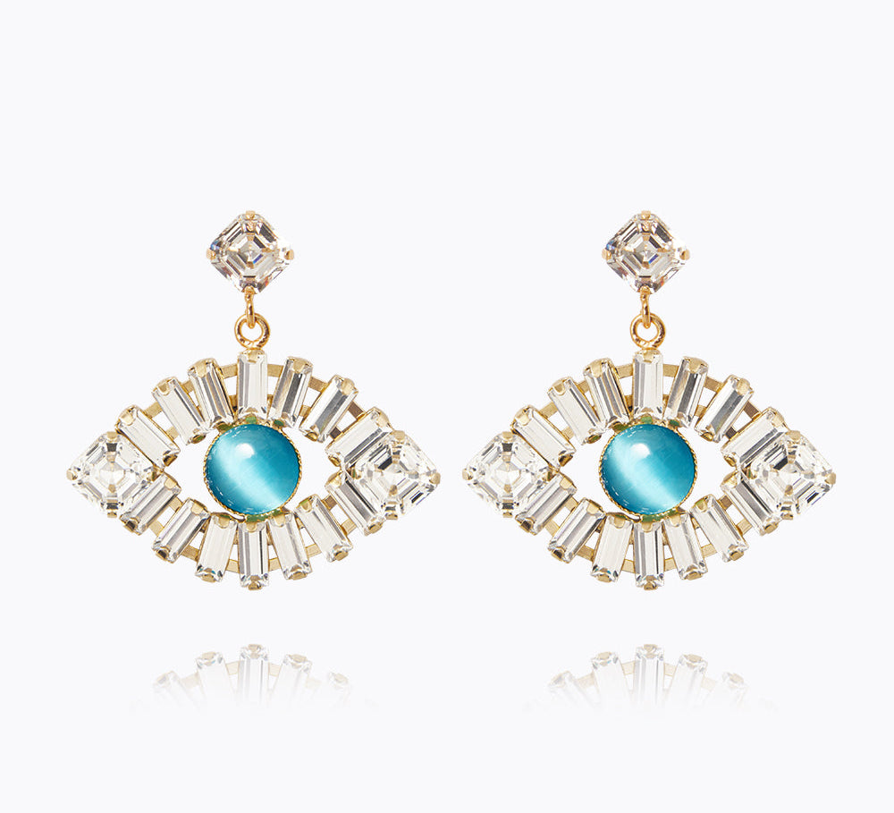 Caroline Svedbom - Greek Eye Statementearrings Crystal Aquamarine Gold