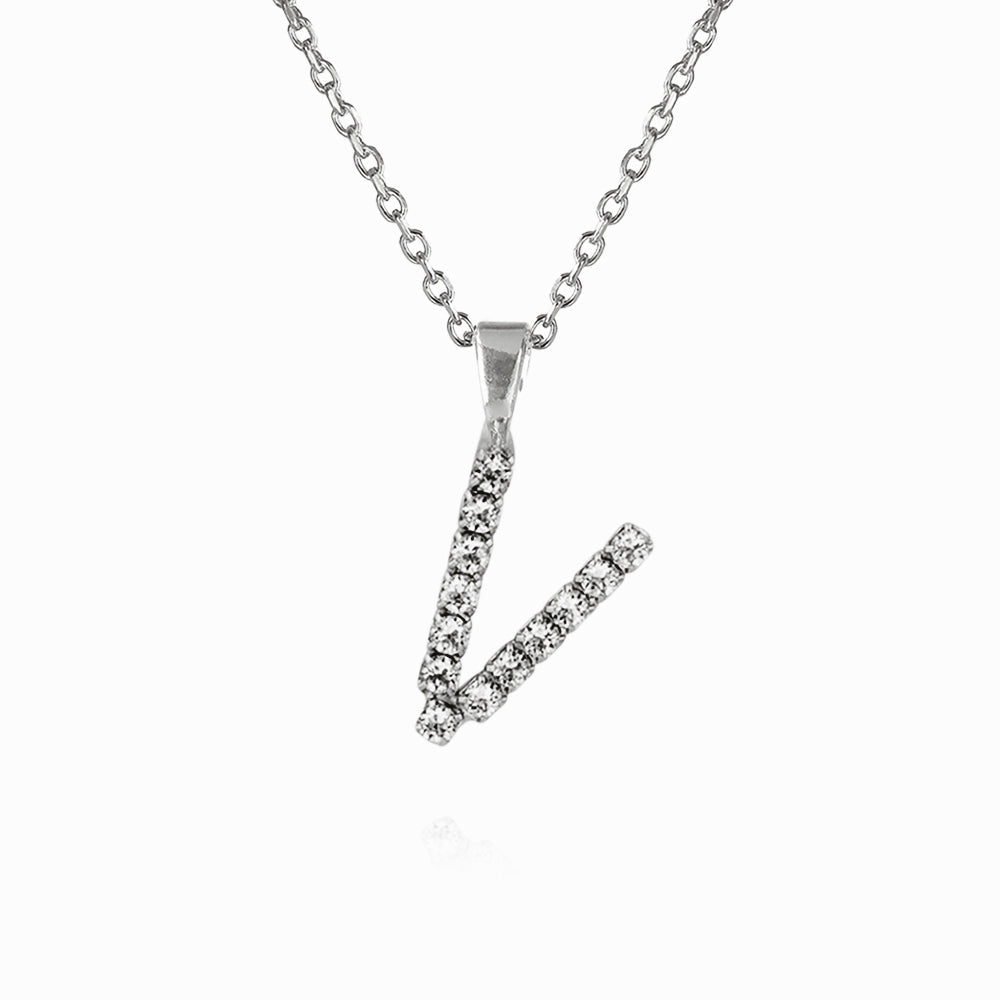 Caroline Svedbom - Mini Letter Necklace Letter V Rhodium