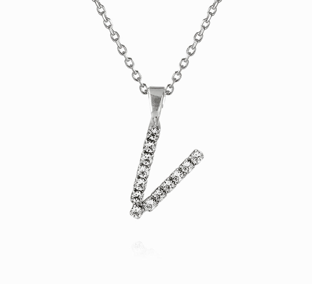 Caroline Svedbom - Mini Letter Necklace Letter V Rhodium
