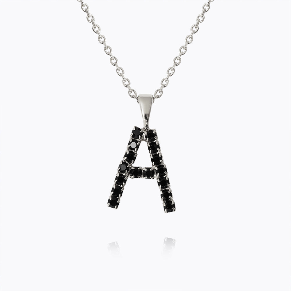 Caroline Svedbom - Mini Letter Black Necklace Letter A Rhodium