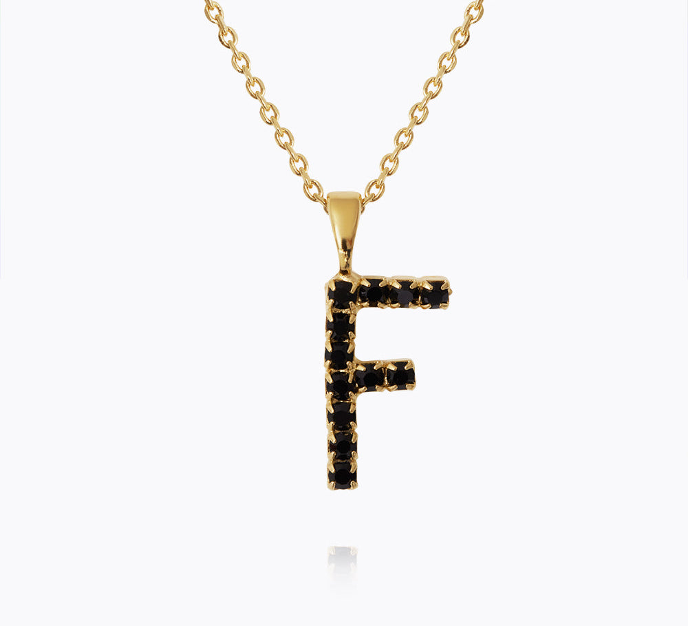 Caroline Svedbom - Mini Letter Black Necklace Letter F Gold