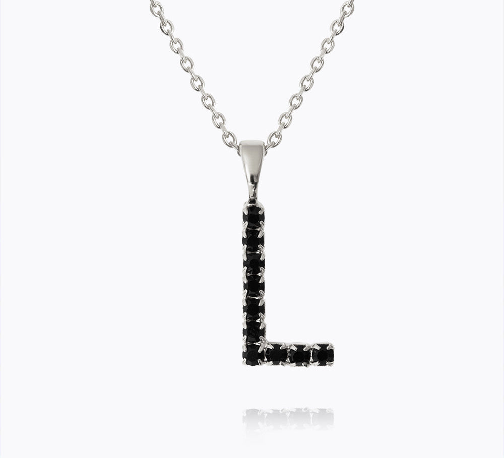 Caroline Svedbom - Mini Letter Black Necklace Letter L Rhodium