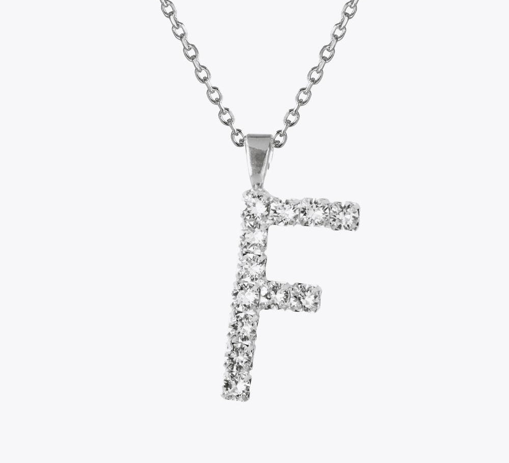 Caroline Svedbom - Letter Necklace Crystal Rhodium 70 Letter F Cm