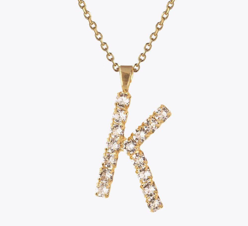 Caroline Svedbom - Letter Necklace Crystal Gold 70 Letter K Cm