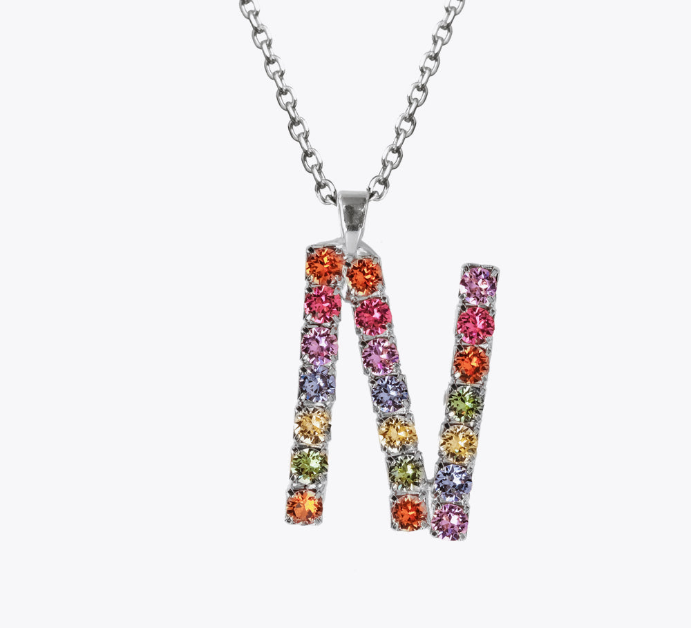 Letter Necklace N / Rainbow Combo