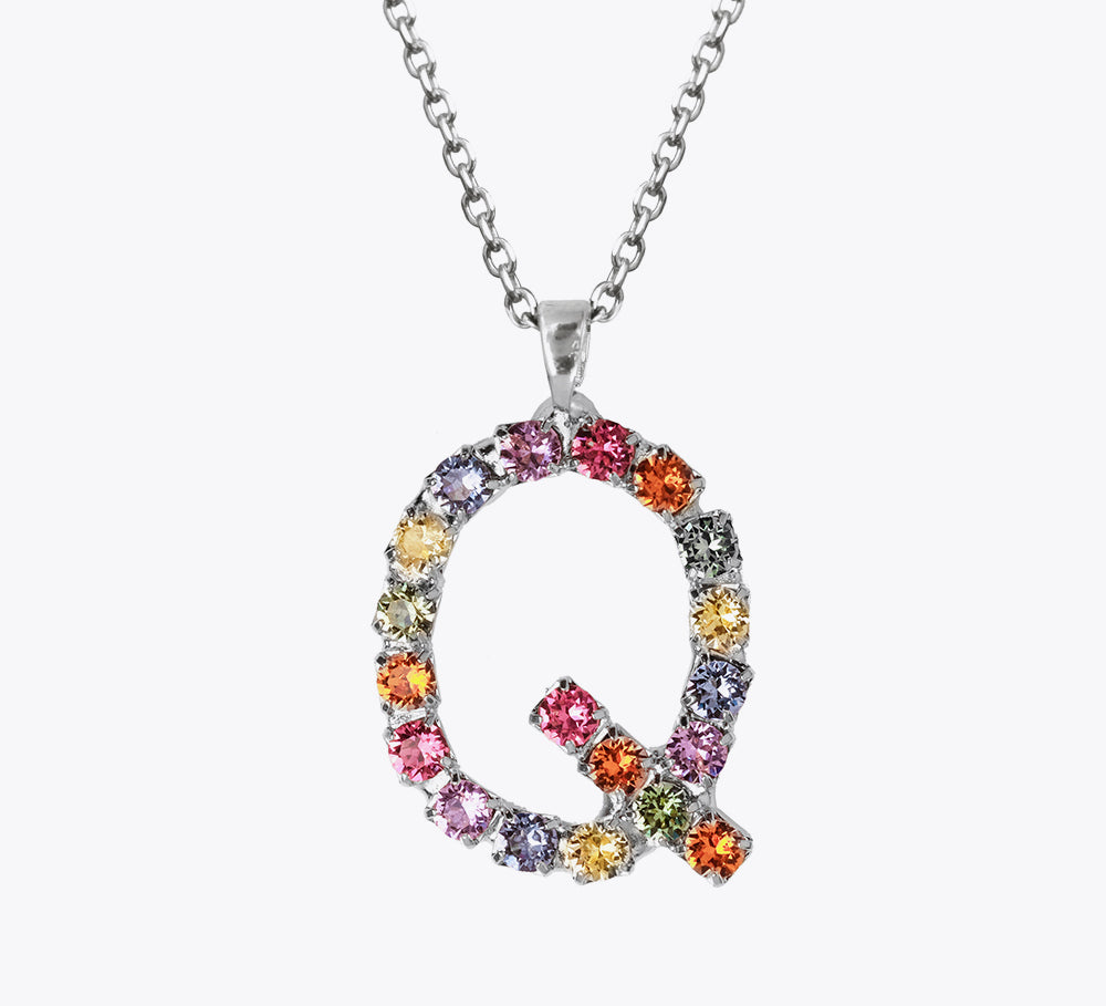 Letter Necklace Q / Rainbow Combo