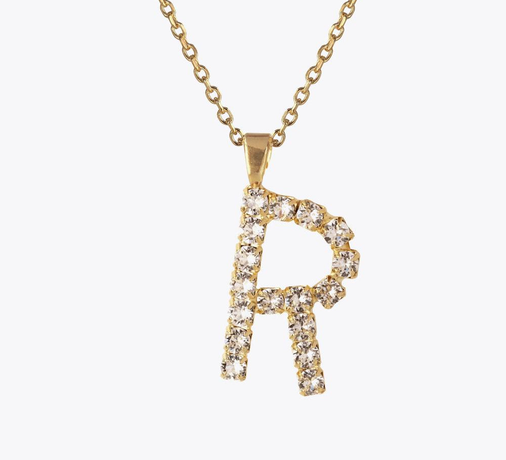 Caroline Svedbom - Letter Necklace Crystal Gold 70 Letter R Cm