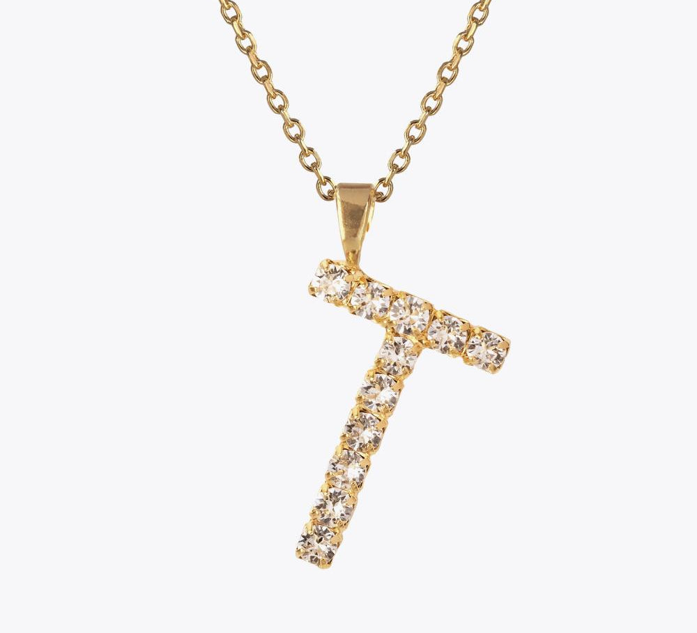 Caroline Svedbom - Letter Necklace Crystal Gold 70 Letter T Cm