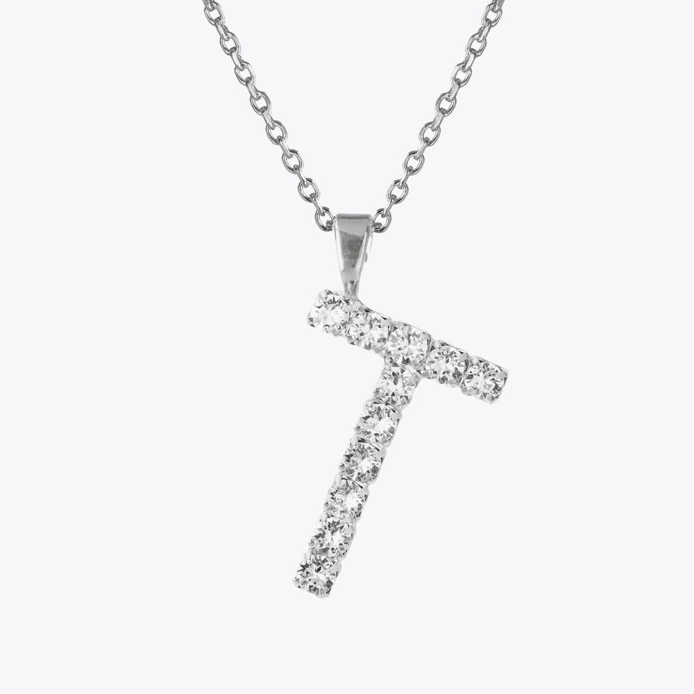 Caroline Svedbom - Letter Necklace Crystal Rhodium 70 Letter T Cm