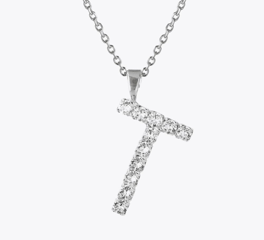 Caroline Svedbom - Letter Necklace Crystal Rhodium 70 Letter T Cm
