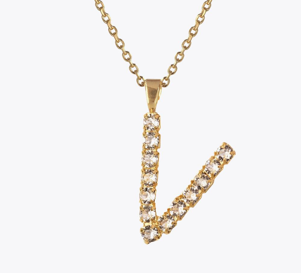 Caroline Svedbom - Letter Necklace Crystal Gold 70 Letter V Cm