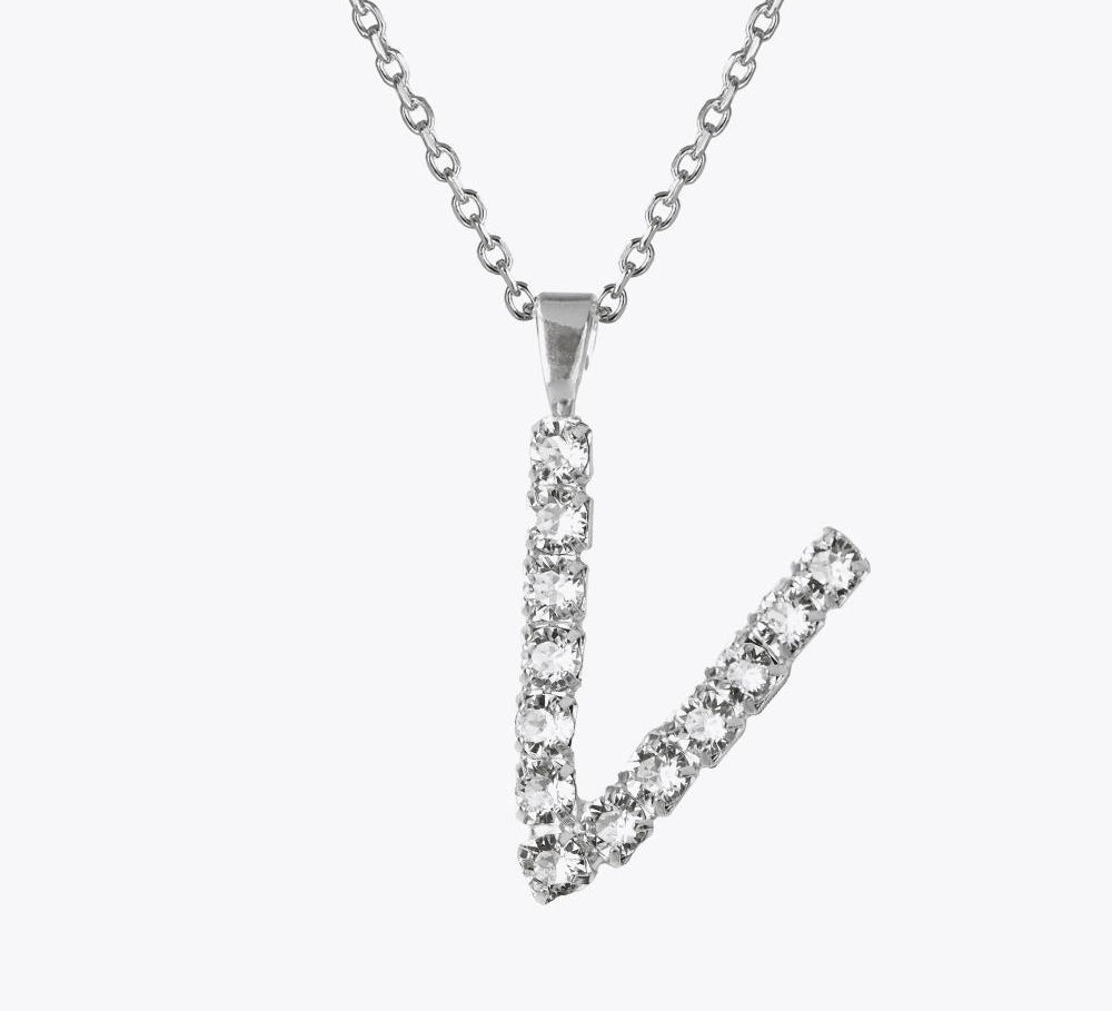 Caroline Svedbom - Letter Necklace Crystal Rhodium 70 Letter V Cm