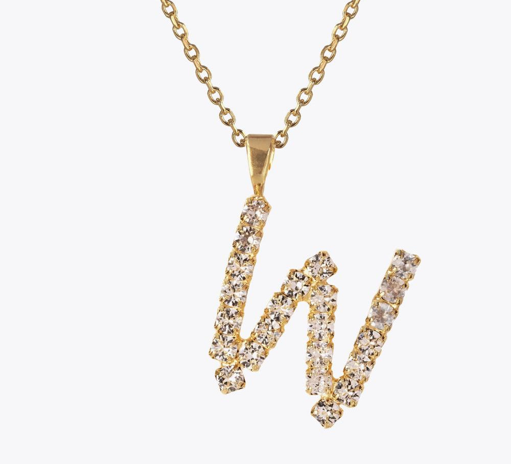 Caroline Svedbom - Letter Necklace Crystal Gold 70 Letter W Cm