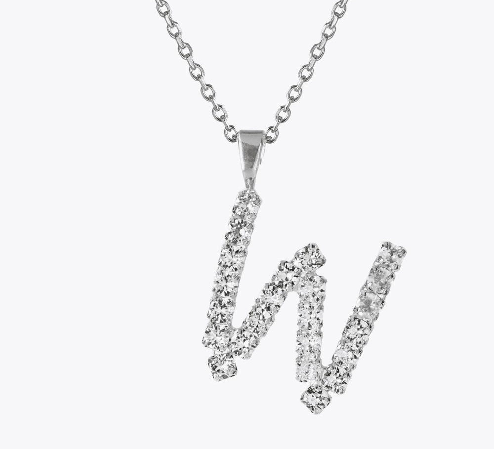 Caroline Svedbom - Letter Necklace Crystal Rhodium 70 Letter W Cm