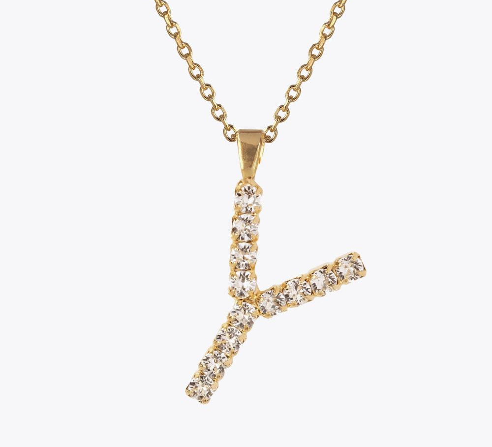 Caroline Svedbom - Letter Necklace Crystal Gold 70 Letter Y Cm