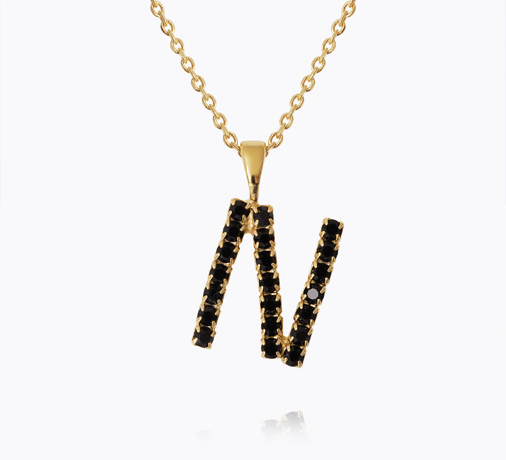 Caroline Svedbom - Mini Letter Black Necklace Letter N Gold