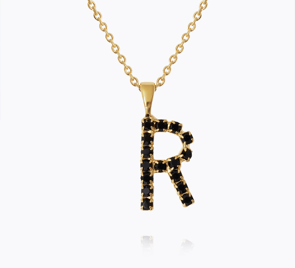 Caroline Svedbom - Mini Letter Black Necklace Letter R Gold