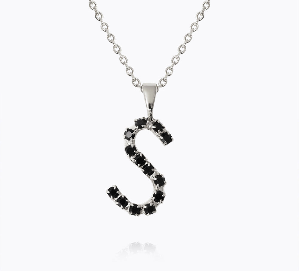 Caroline Svedbom - Mini Letter Black Necklace Letter S Rhodium