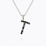 Caroline Svedbom - Mini Letter Black Necklace Letter T Rhodium