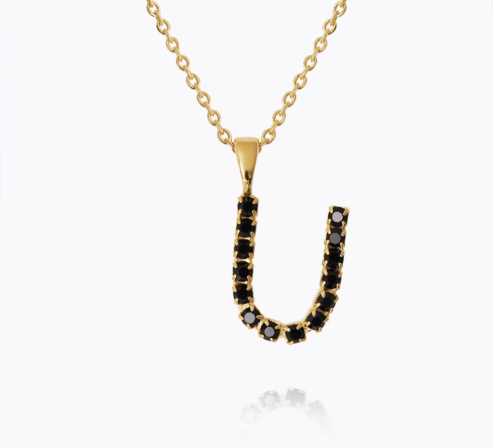 Caroline Svedbom - Mini Letter Black Necklace Letter U Gold