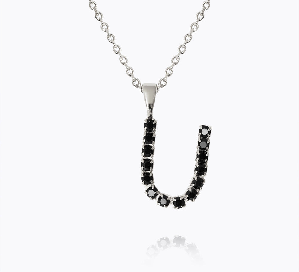 Caroline Svedbom - Mini Letter Black Necklace Letter U Rhodium