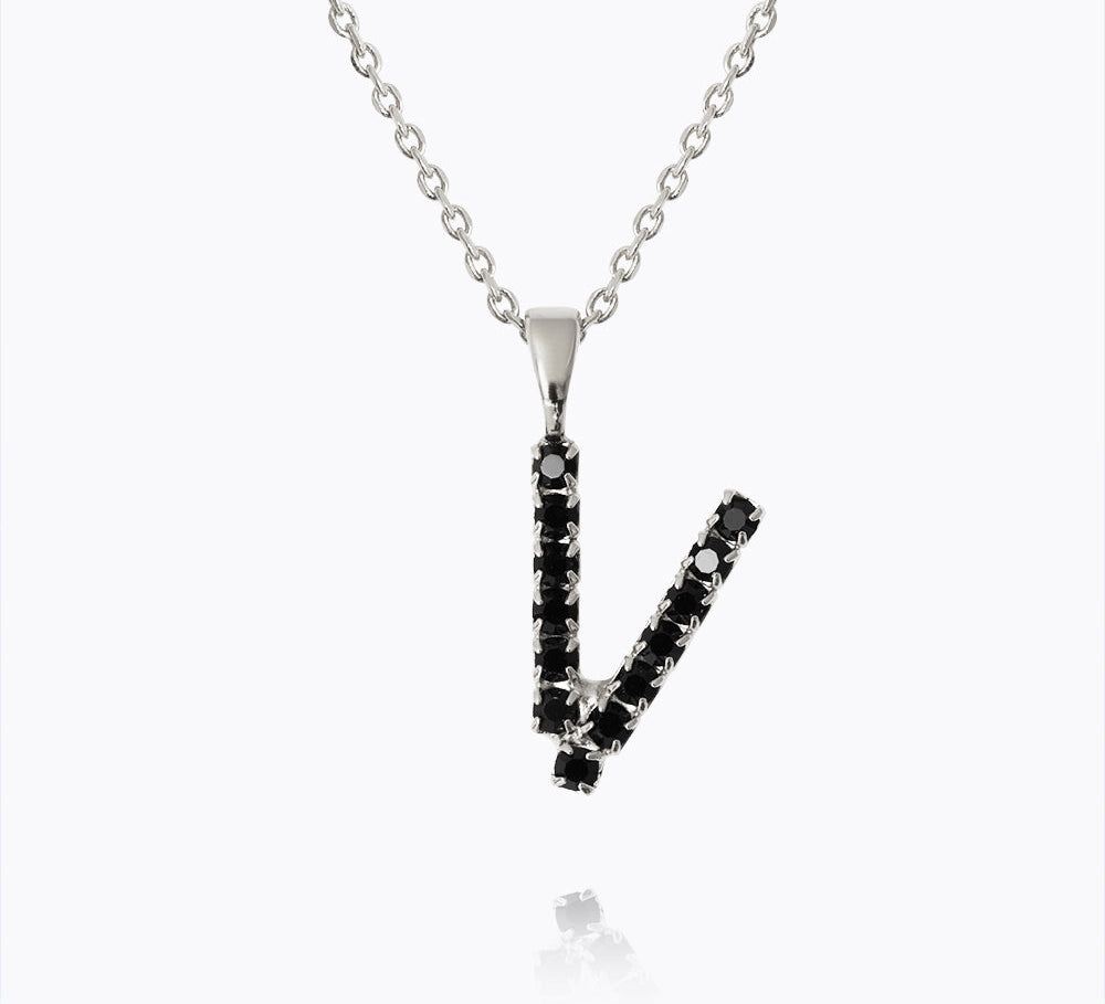 Caroline Svedbom - Mini Letter Black Necklace Letter V Rhodium