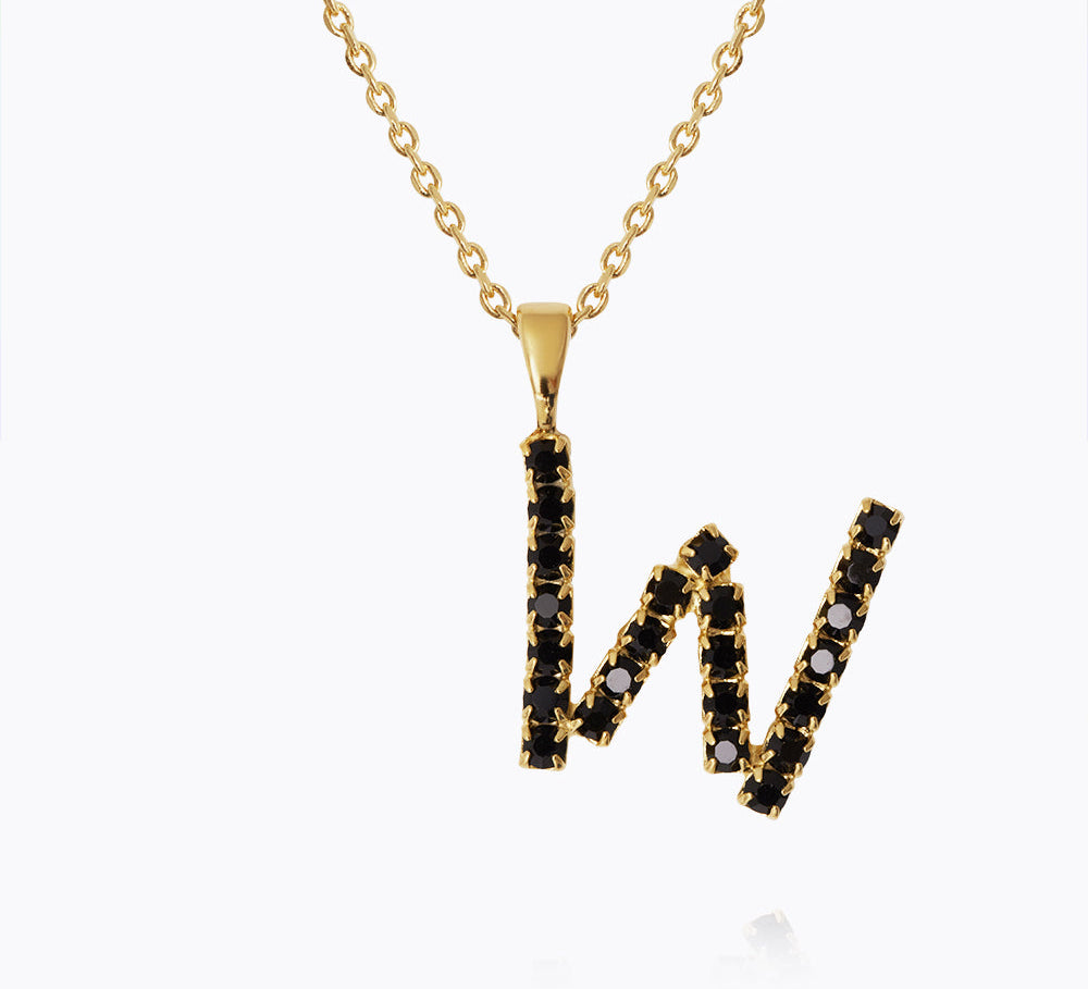 Caroline Svedbom - Mini Letter Black Necklace Letter W Gold