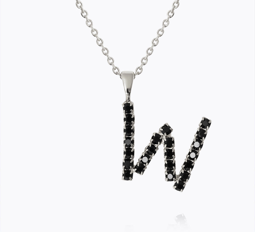 Caroline Svedbom - Mini Letter Black Necklace Letter W Rhodium