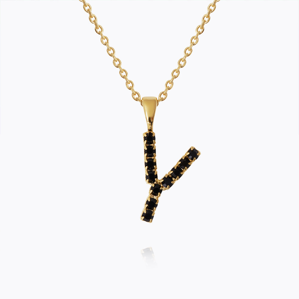 Caroline Svedbom - Mini Letter Black Necklace Letter Y Gold