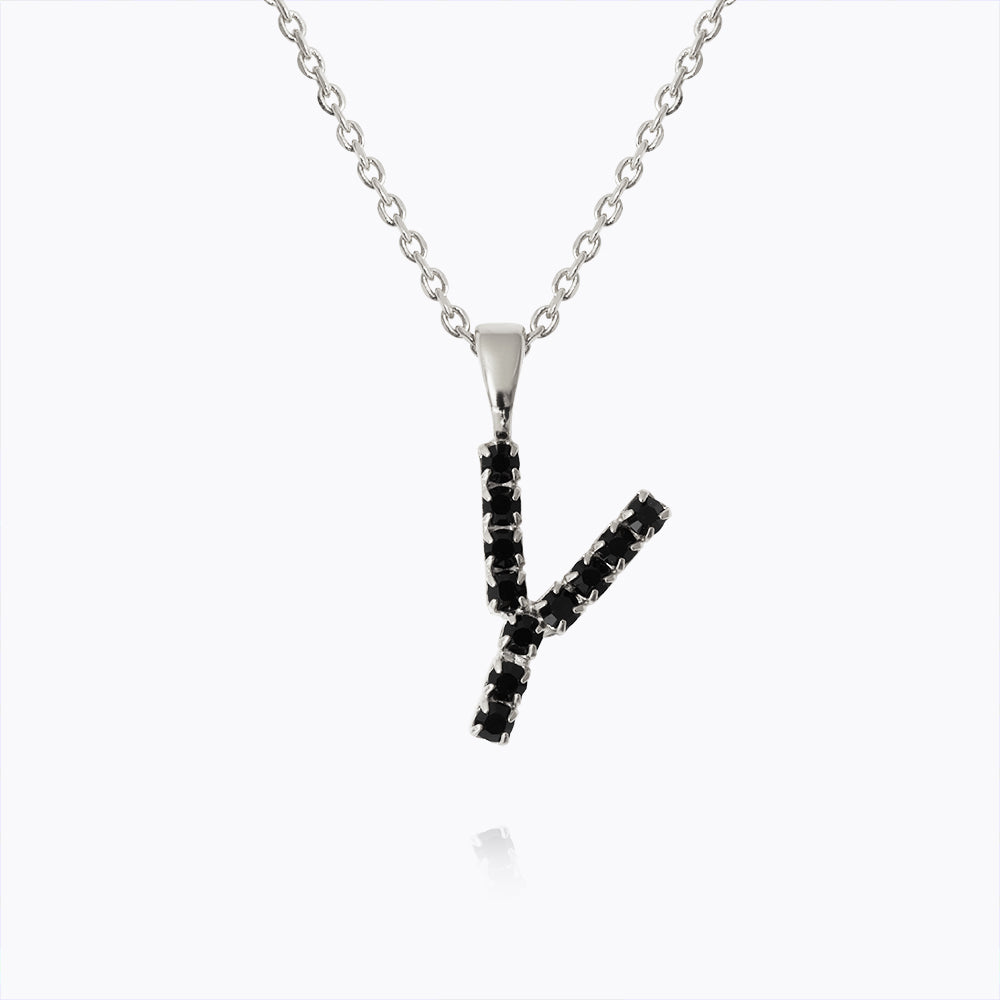 Caroline Svedbom - Mini Letter Black Necklace Letter Y Rhodium