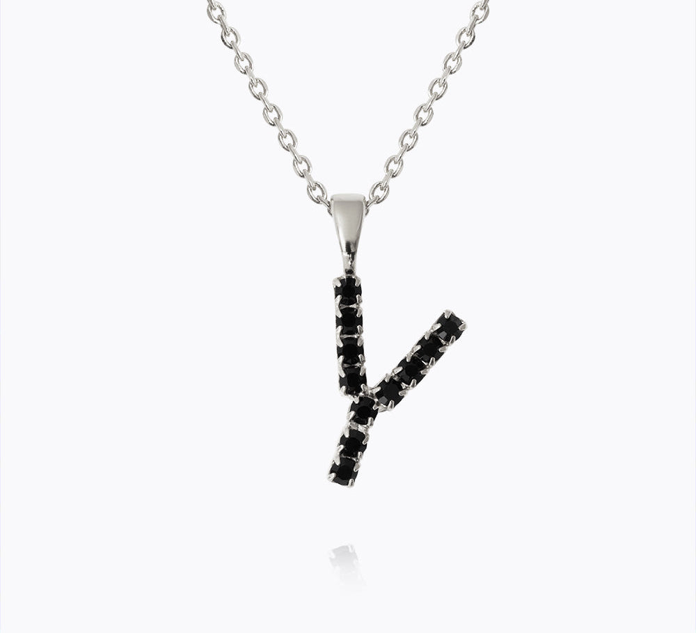 Caroline Svedbom - Mini Letter Black Necklace Letter Y Rhodium