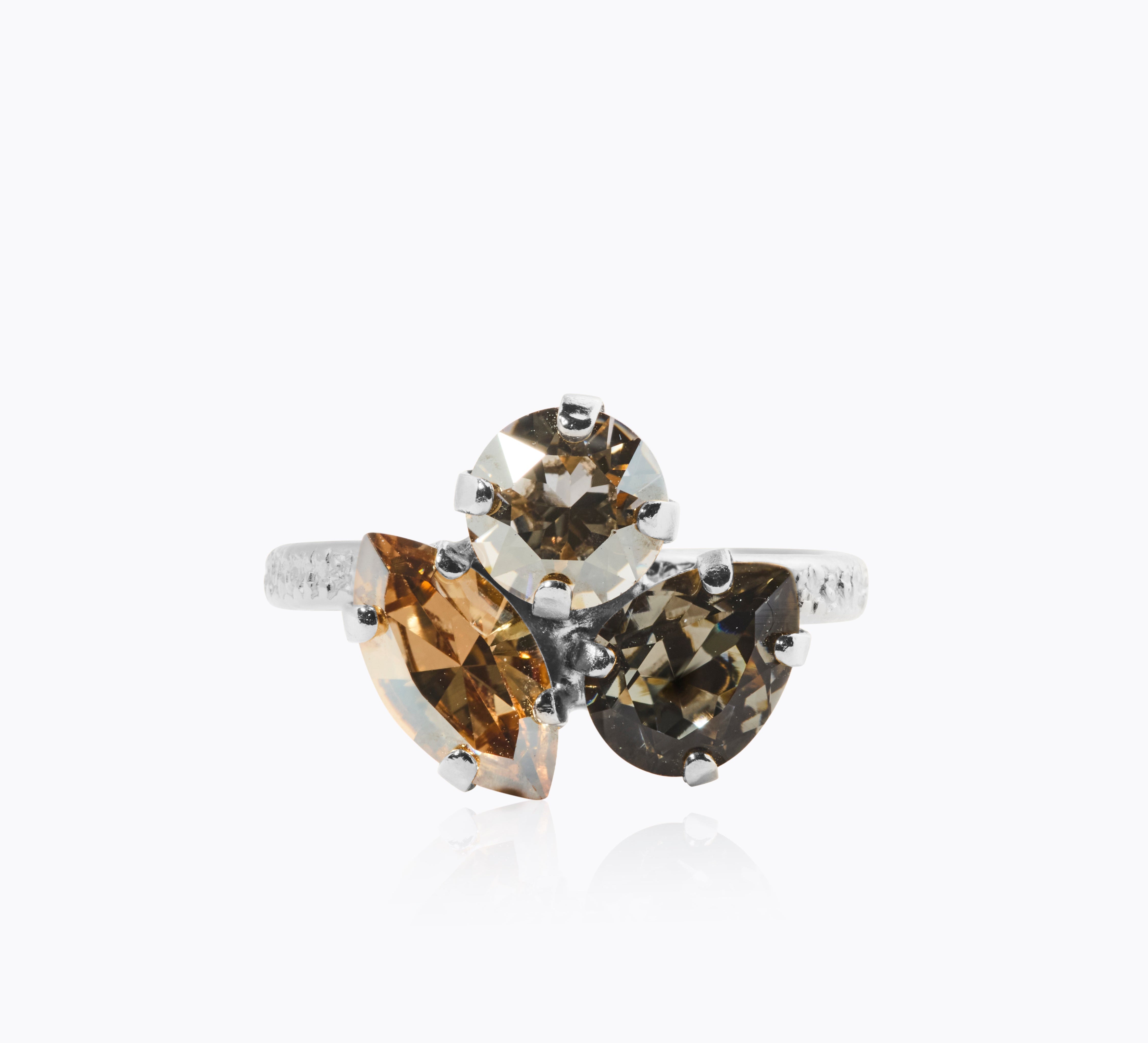 Caroline Svedbom - Ana Ring Black Golden Combo Rhodium