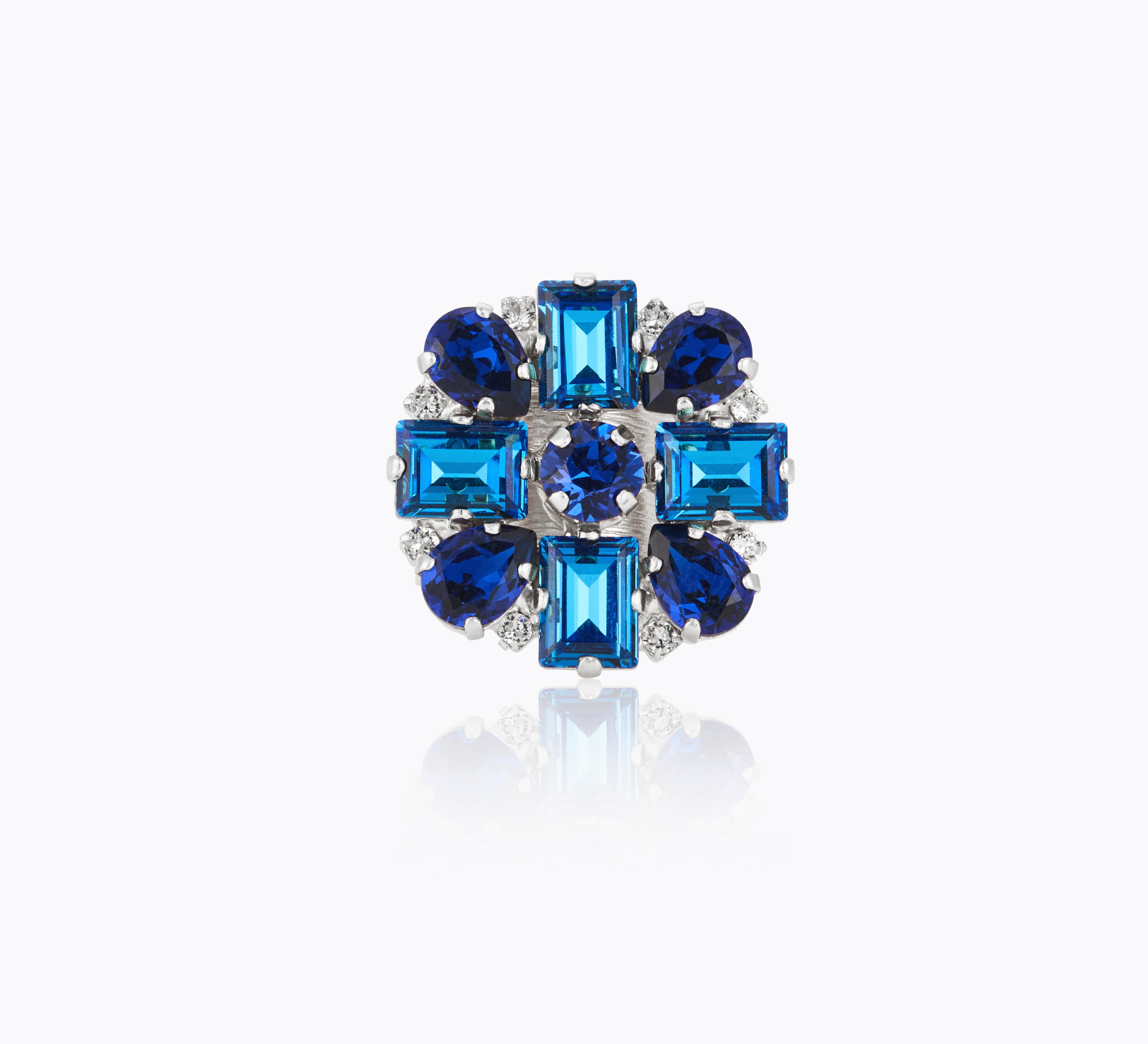 Caroline Svedbom - Diora Statement Ring Recreated Blue Combo Rhodium