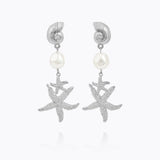Caroline Svedbom - Seadora Statement Earrings Pearl Rhodium