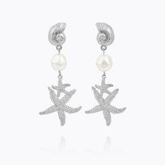 Caroline Svedbom - Seadora Statement Earrings Pearl Rhodium