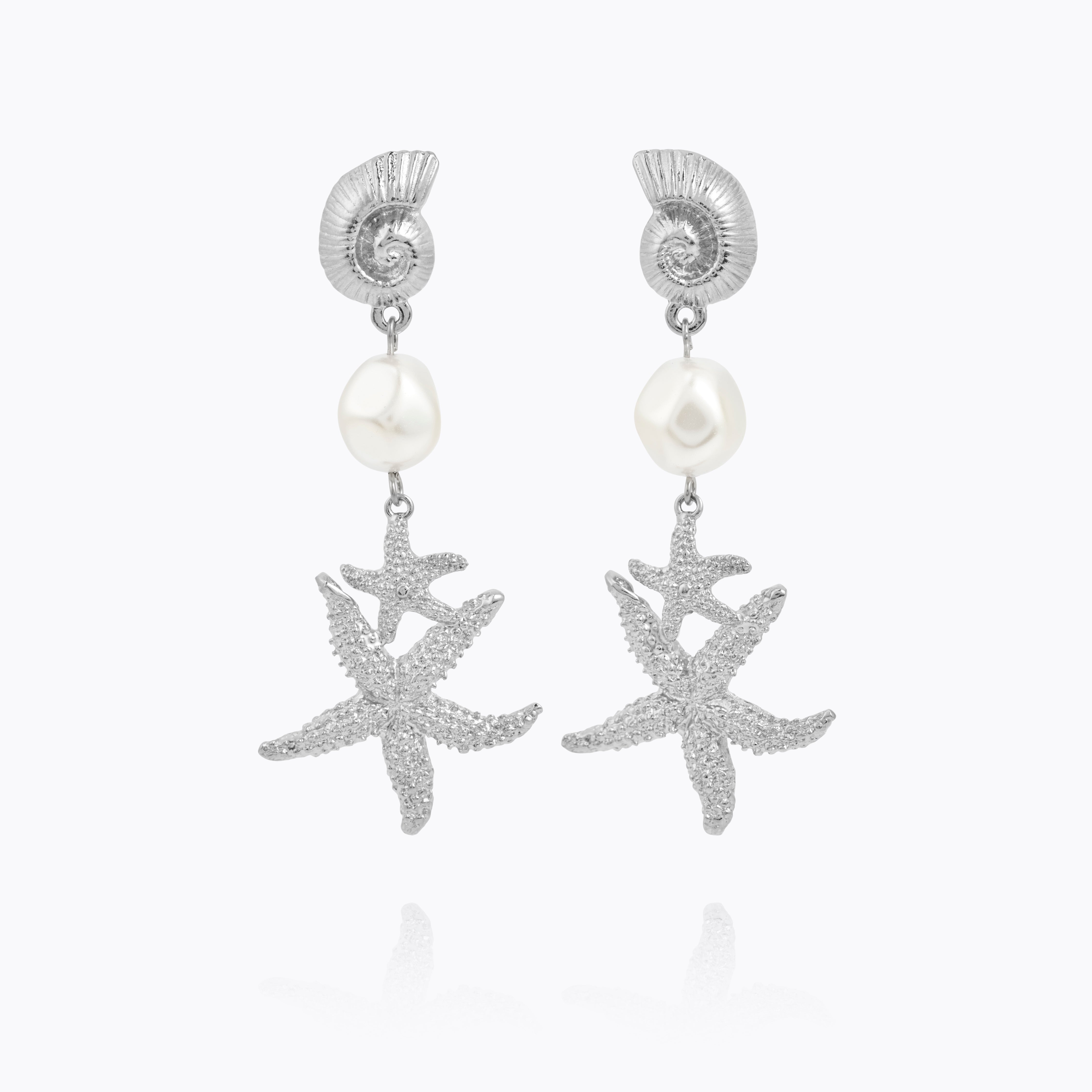 Caroline Svedbom - Seadora Statement Earrings Pearl Rhodium