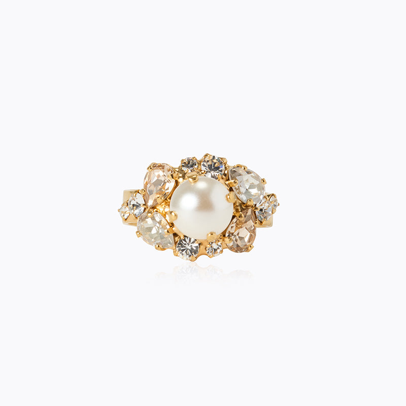 Caroline Svedbom - Molly Ring Pearl Crystal Gold