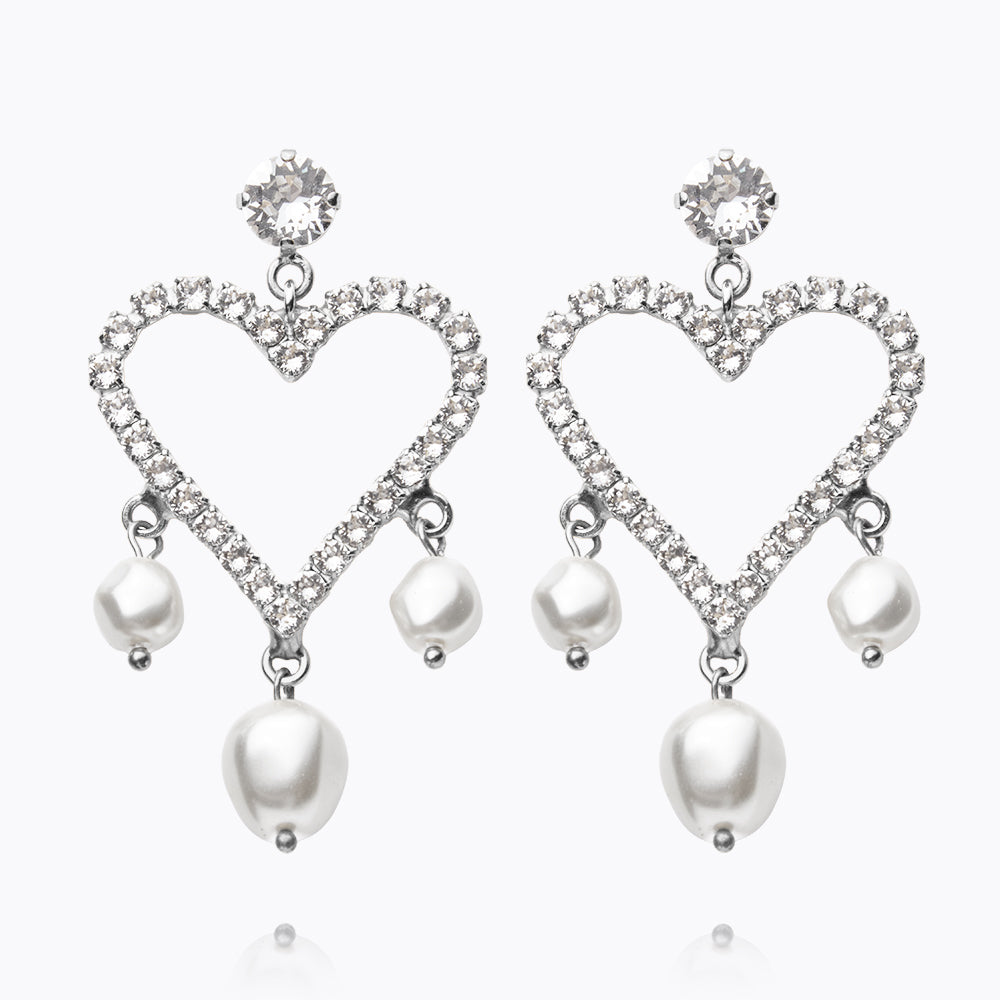 Caroline Svedbom - Heart Pearl Earrings Pearl Crystal Rhodium