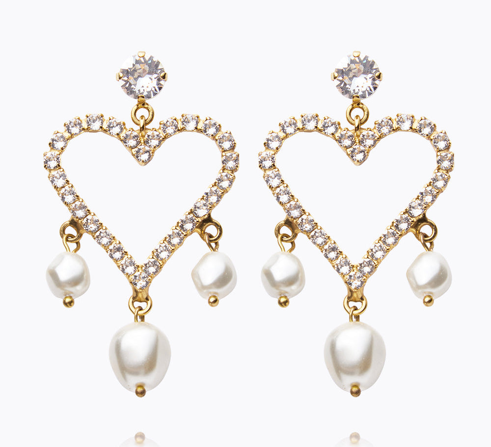 Caroline Svedbom - Heart Pearl Earrings Pearl Crystal Gold