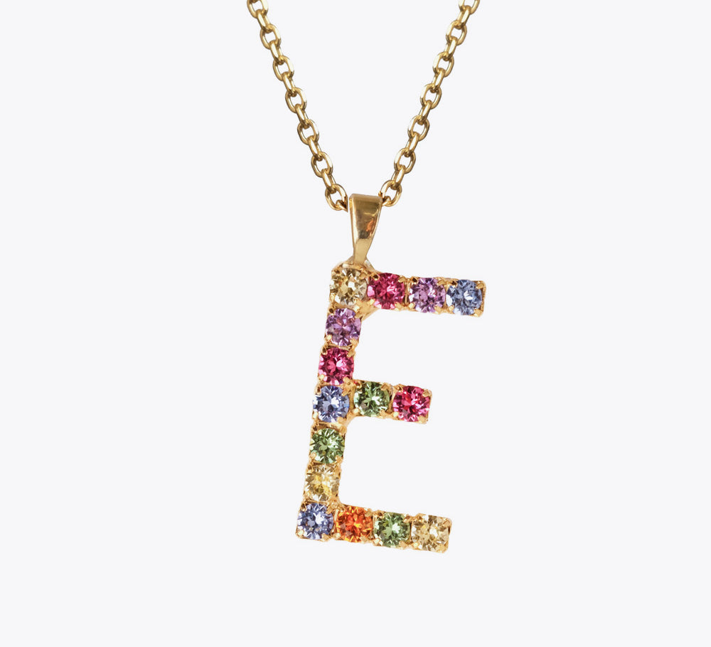 Letter Necklace E / Rainbow Combo