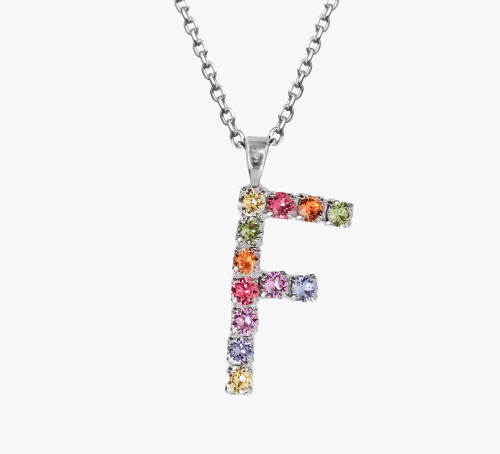 Letter Necklace F / Rainbow Combo