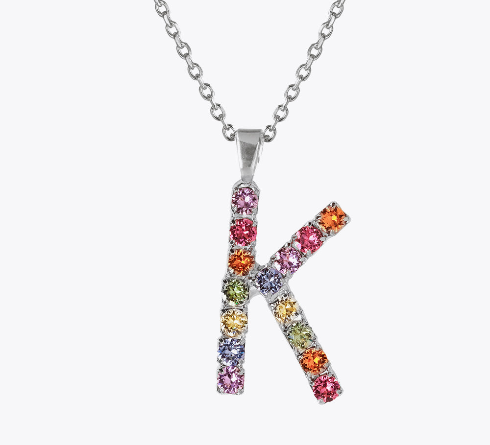 Letter Necklace K / Rainbow Combo