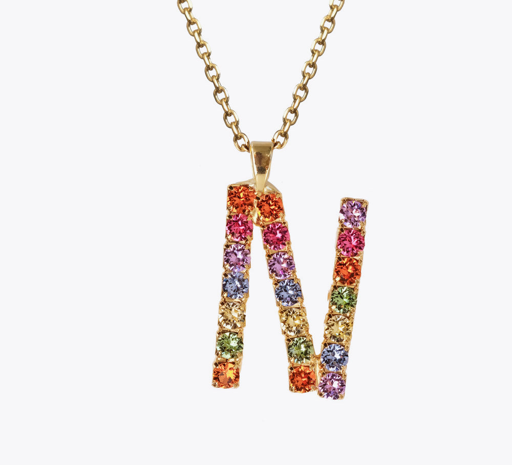 Letter Necklace N / Rainbow Combo