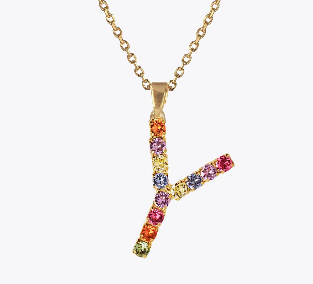 Letter Necklace Y / Rainbow Combo
