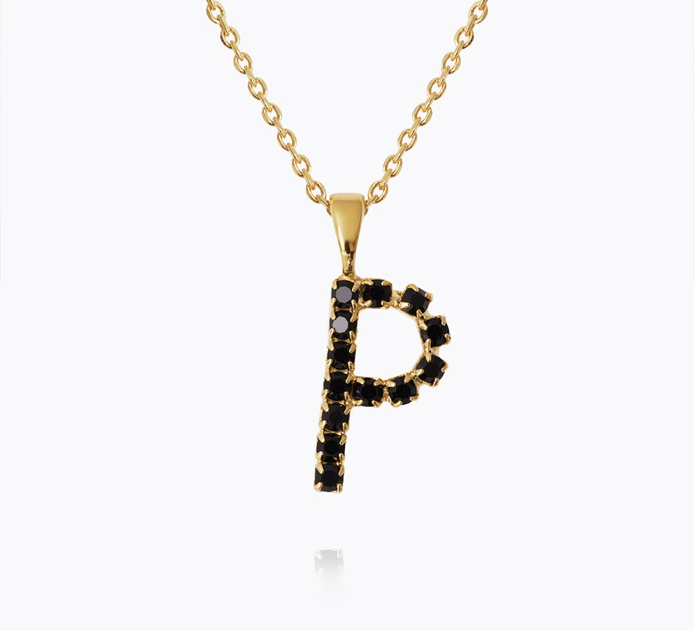 Caroline Svedbom - Mini Letter Black Necklace Letter P Gold