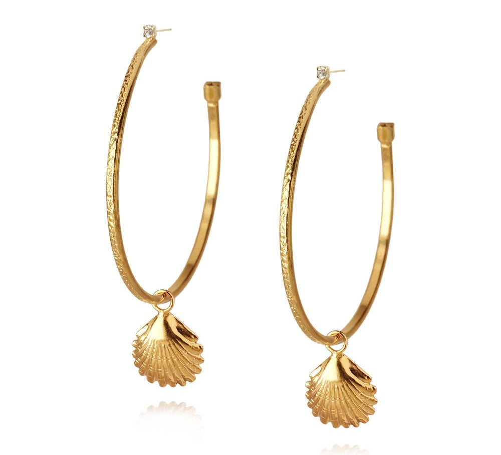 18k gold plated Shell Loop Earrings with swarovski crystals