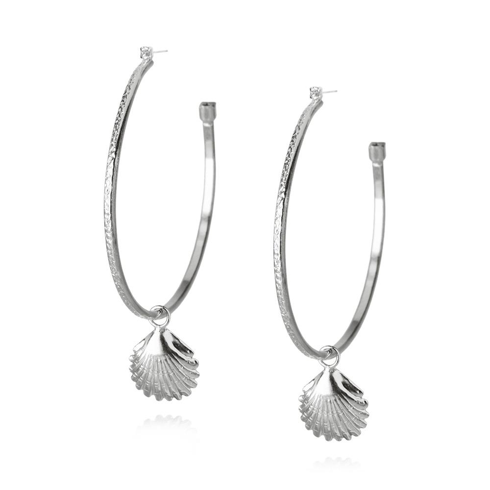 Rhodium plated Shell Loop Earrings with swarovski crystals