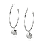 Rhodium plated Shell Loop Earrings with swarovski crystals