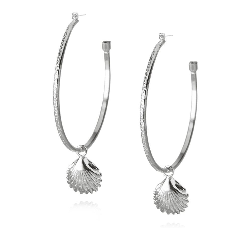 Rhodium plated Shell Loop Earrings with swarovski crystals